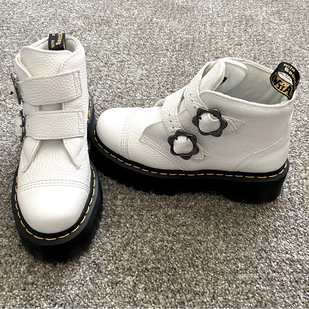Devon Flower Buckle Leather Platform Boots